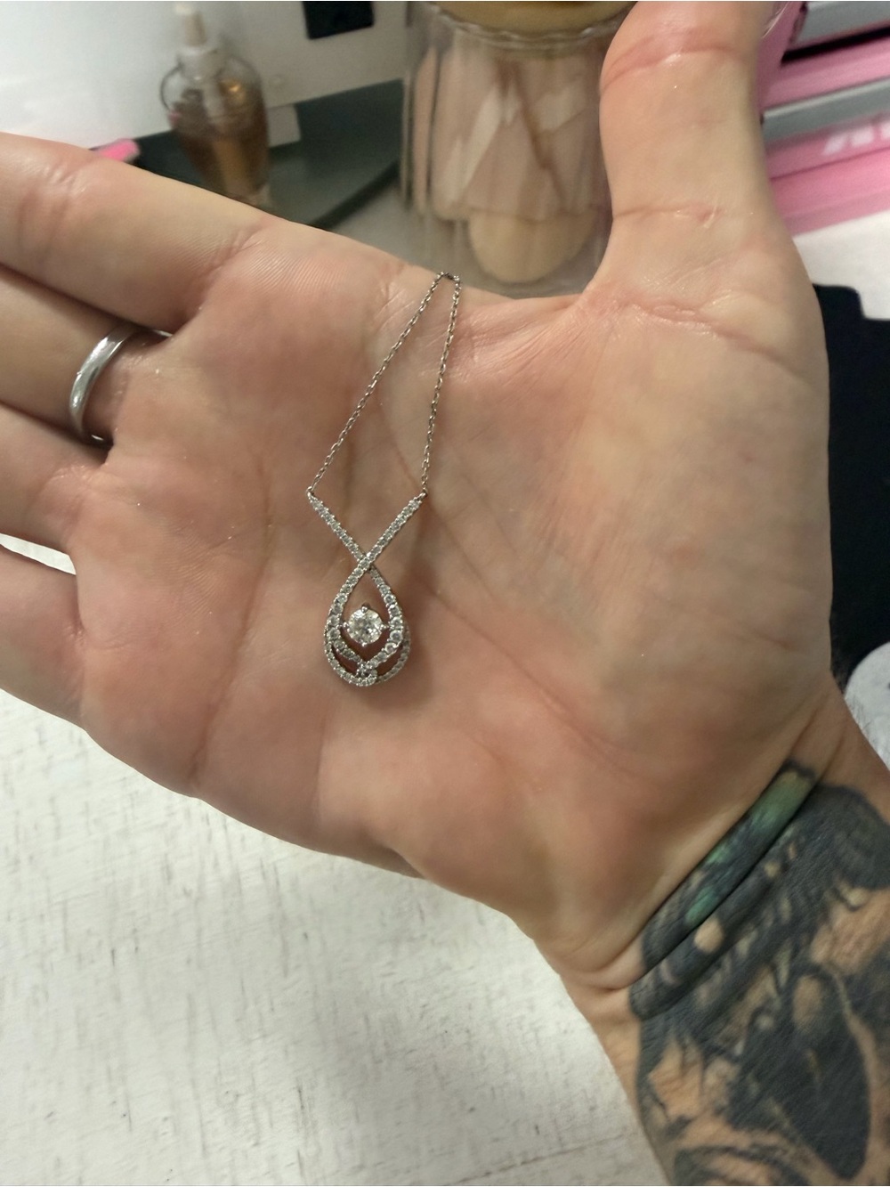 Entwined Teardrop Diamond Necklace in Silver